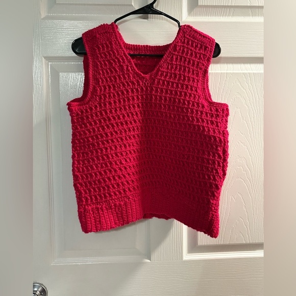 Jackets & Blazers - Handmade Crochet Sweater Vest Pink-Red